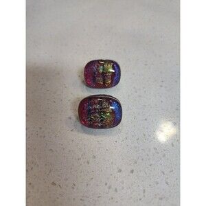 Orly Lindsey Sterling Silver and Dichroic Fused Glass Pierced Earrings Red
